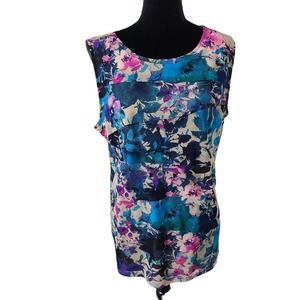 Dana Buchman  Sleeveless Asymmetrical Layered Blue Floral Tank Top Size XL